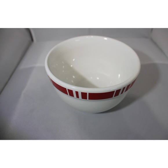 Crate and Barrel Ceramic Bowl, 5.5" White with Red Stripe. - Picture 4 of 6